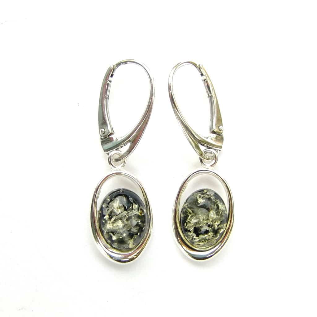 Pretty Oval Green Amber Earrings
