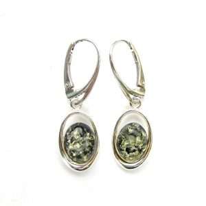 Pretty Oval Green Amber Earrings