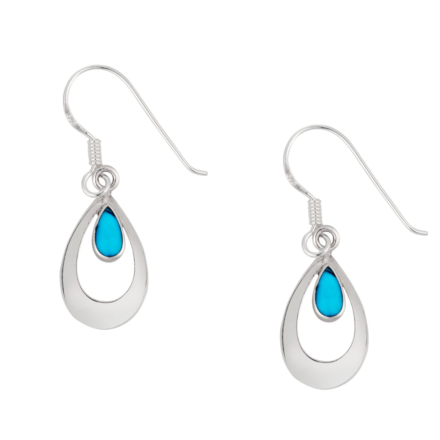 Silver, Leather and Turquoise Teardrop Earrings main image 0