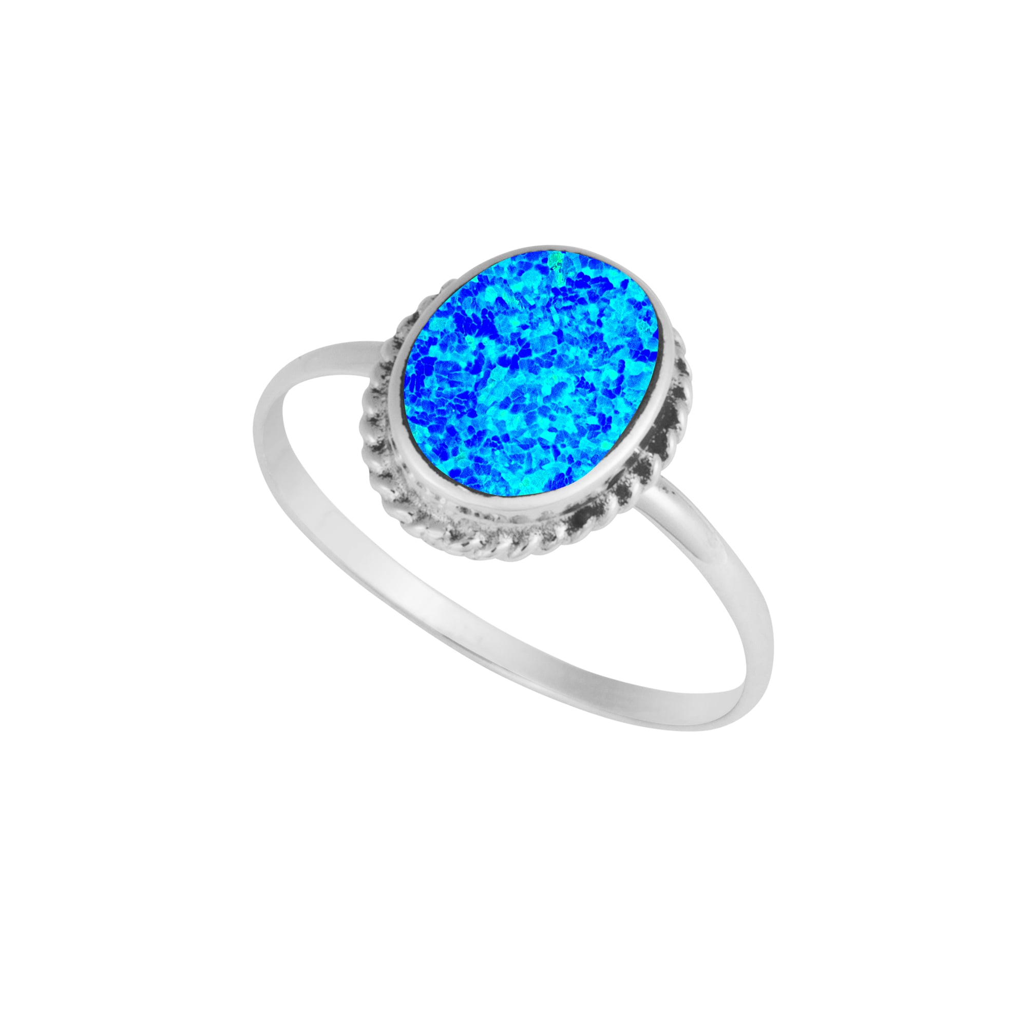 Dainty Blue Opal Oval Ring