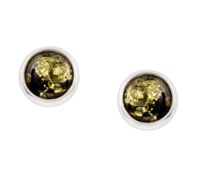 Beautiful Green Amber Round Studs - Silver Jewellery Cavern Wholesale