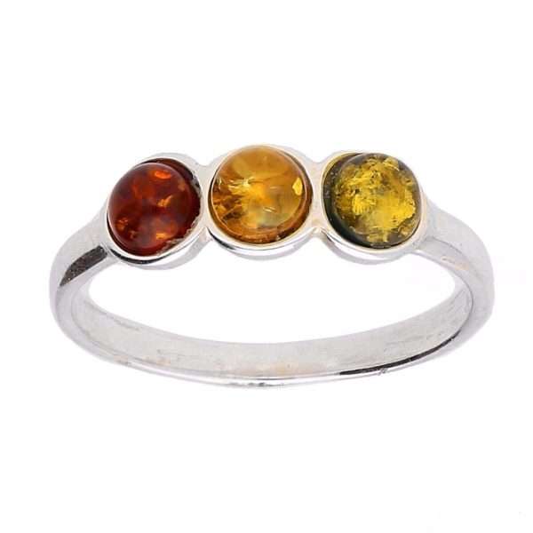 Pretty Mixed Amber Ring - Silver Jewellery Cavern