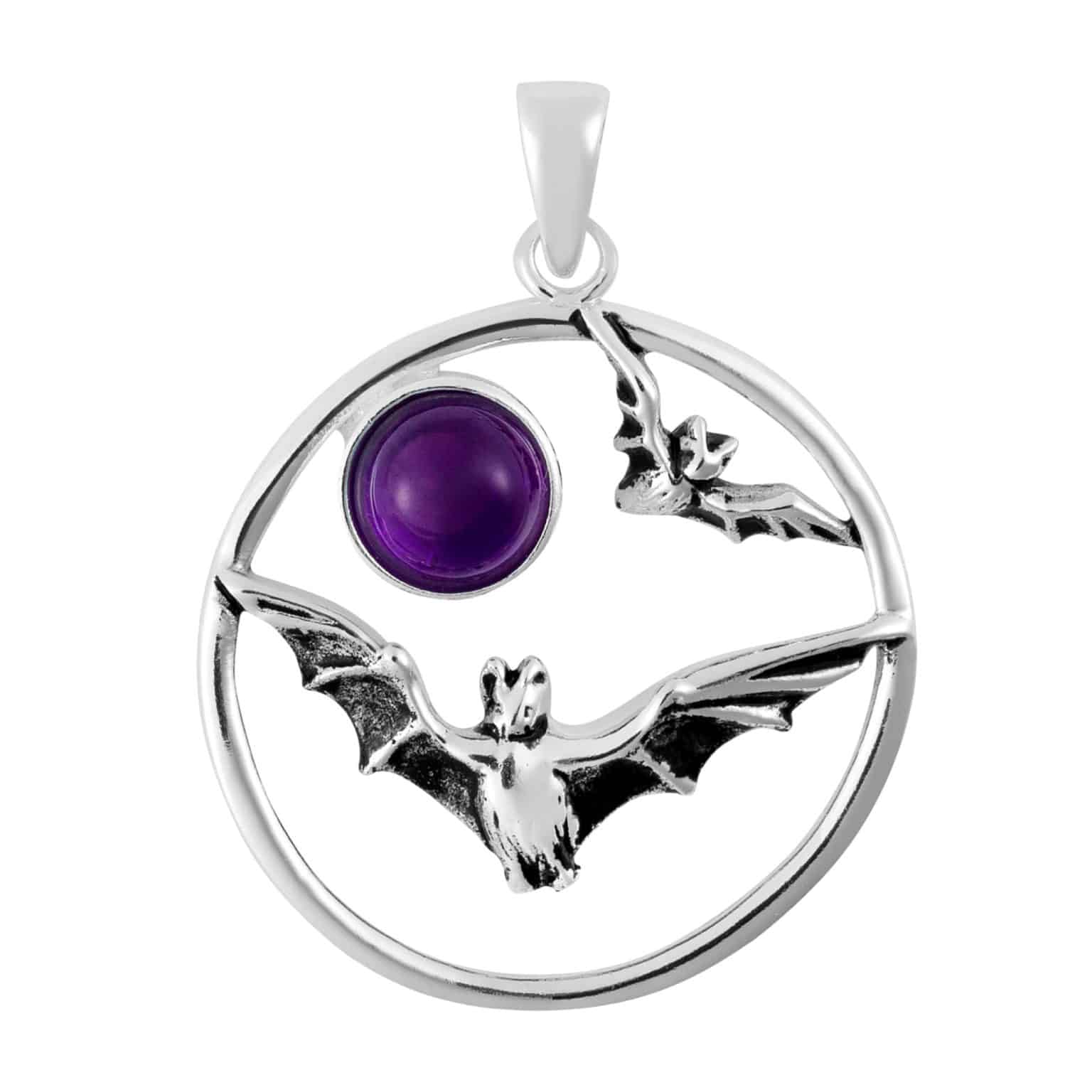 Amethyst Bat Pendant - Silver Jewellery Cavern