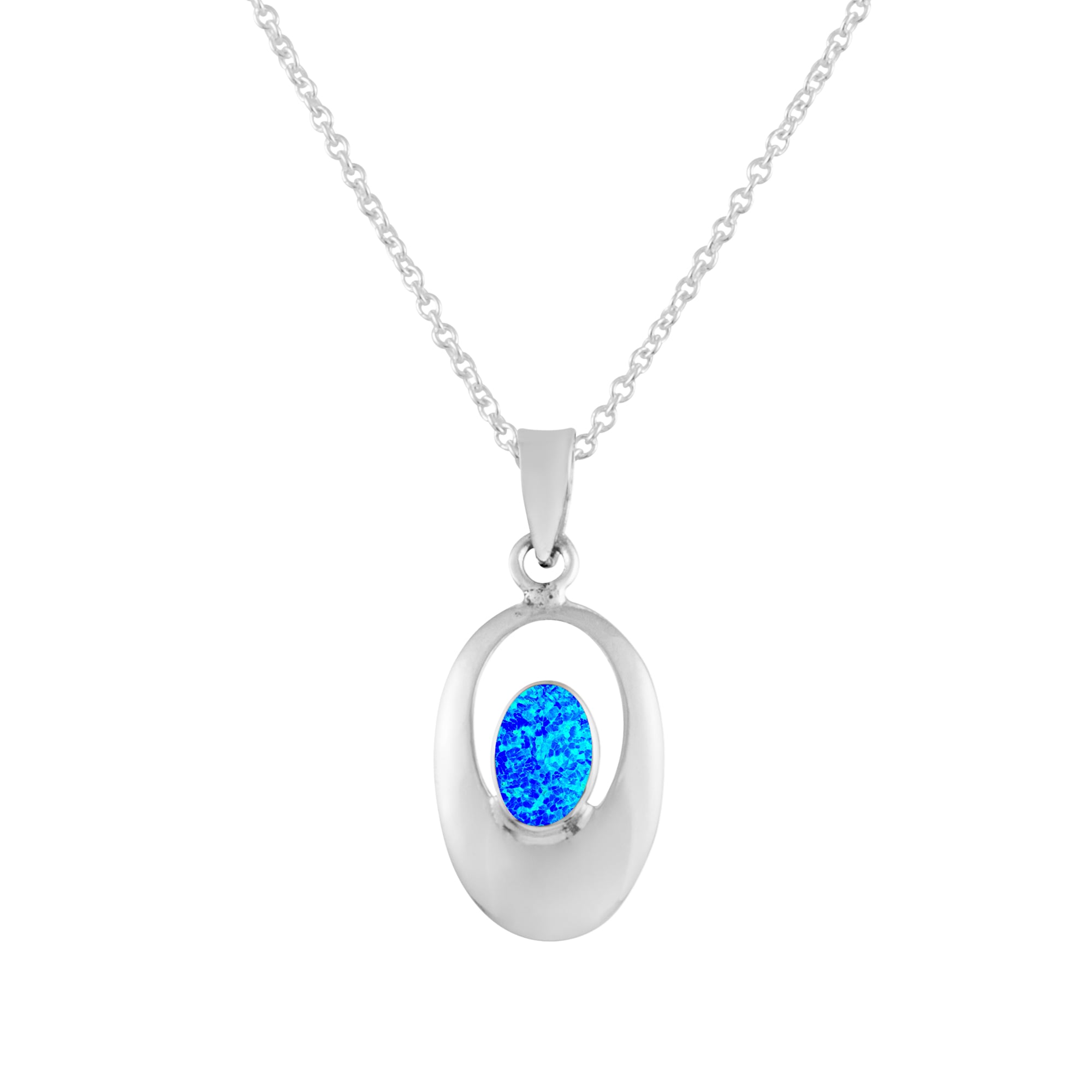 Dainty Blue Opal Oval Outline Necklace
