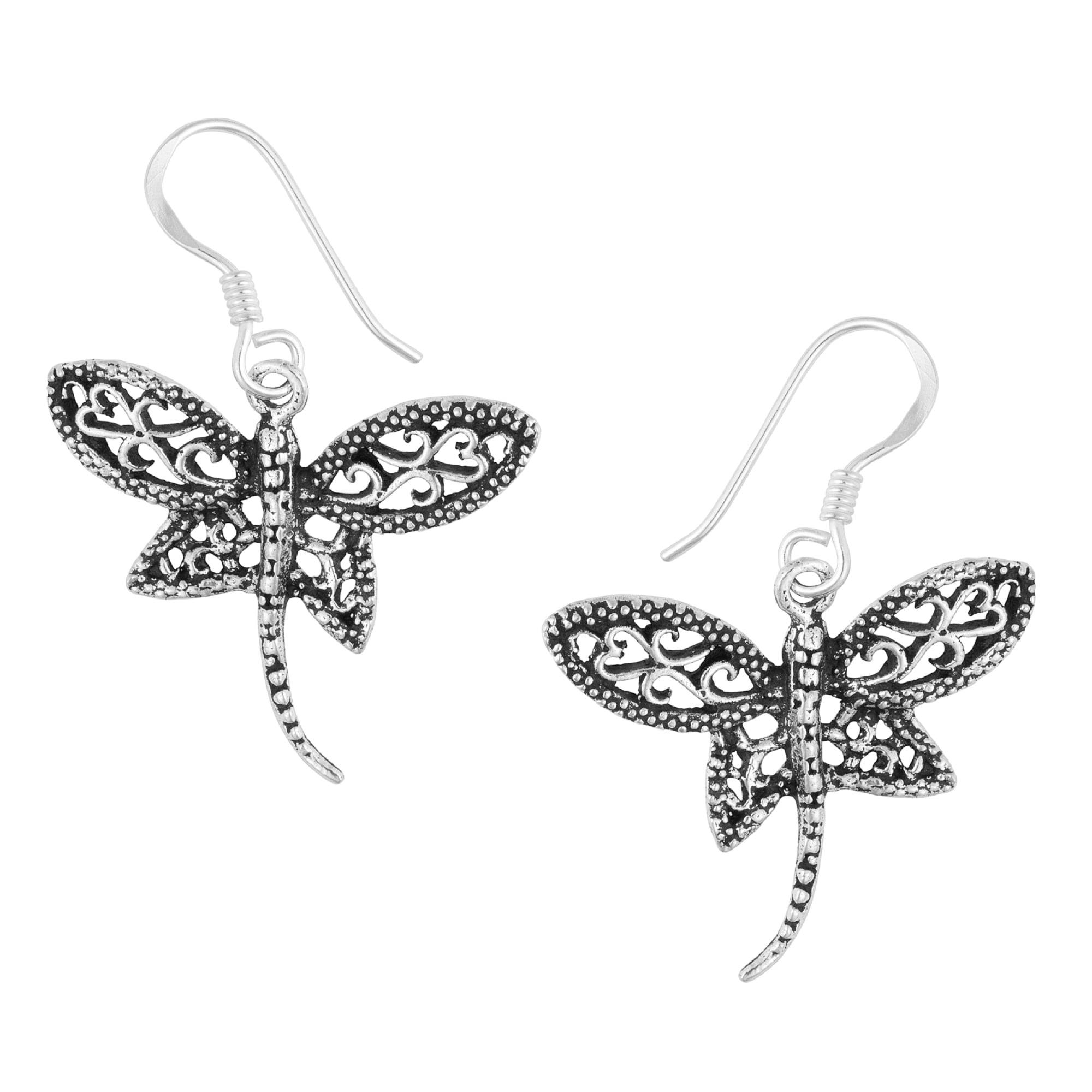 Large Silver Dragonfly Earrings