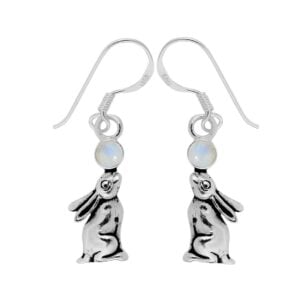 Silver Plated Rainbow Moonstone Hare Earrings