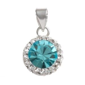 Silver Plated Aqua CZ Crystal Pendant