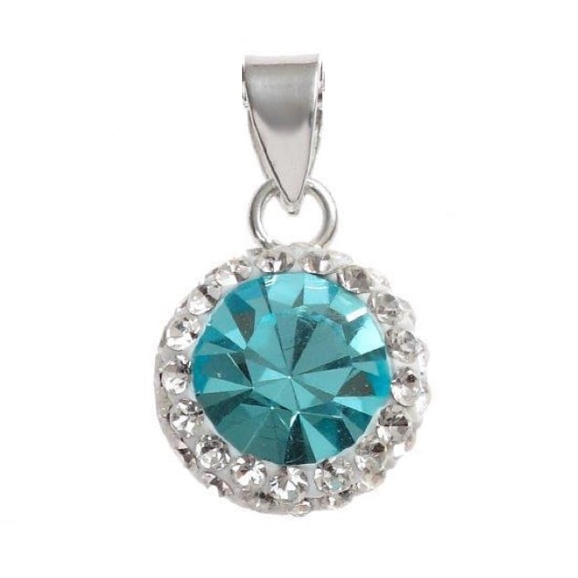 Silver Plated Aqua CZ Crystal Pendant