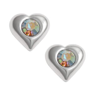 Silver Plated AB CZ Puff Heart Stud Earrings