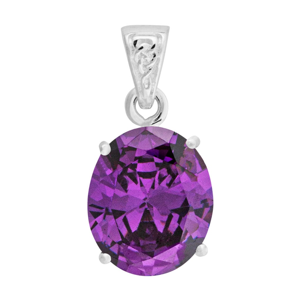 Silver Plated Amethyst CZ Oval Pendant