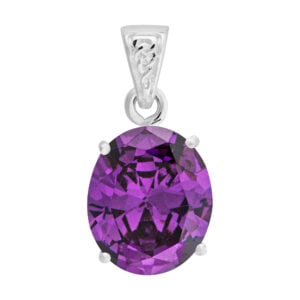 Silver Plated Amethyst CZ Oval Pendant