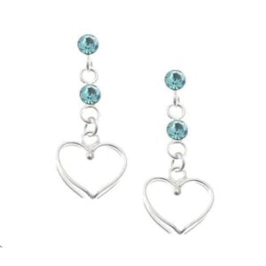 Silver Plated Aqua CZ Crystal Heart Drop Stud Earrings
