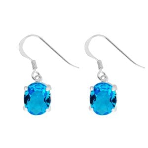 Silver Plated Aqua CZ Oval Drop Earrings
