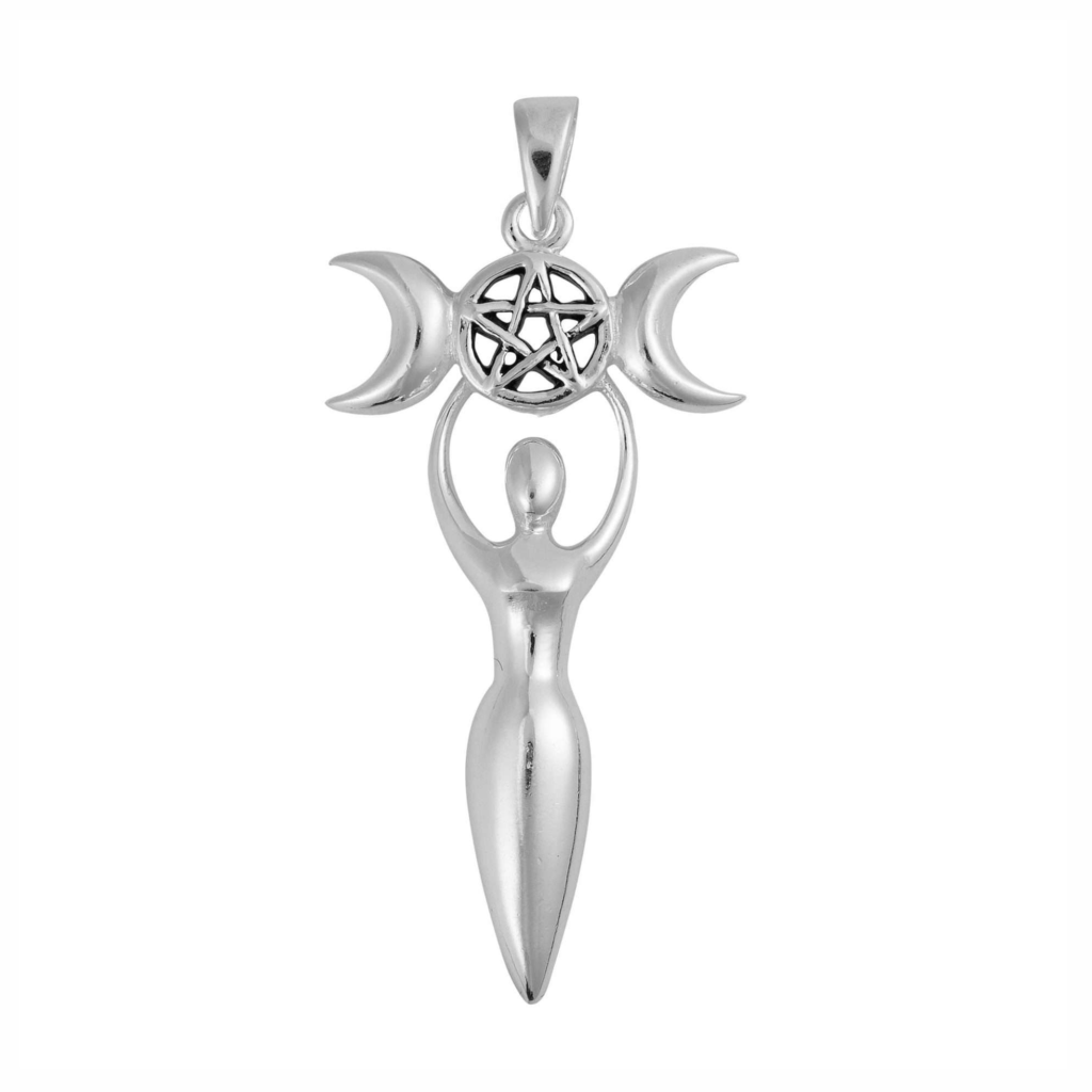 Silver Plated Pentagram Triple Moon Goddess Pendant – Anti-Tarnish