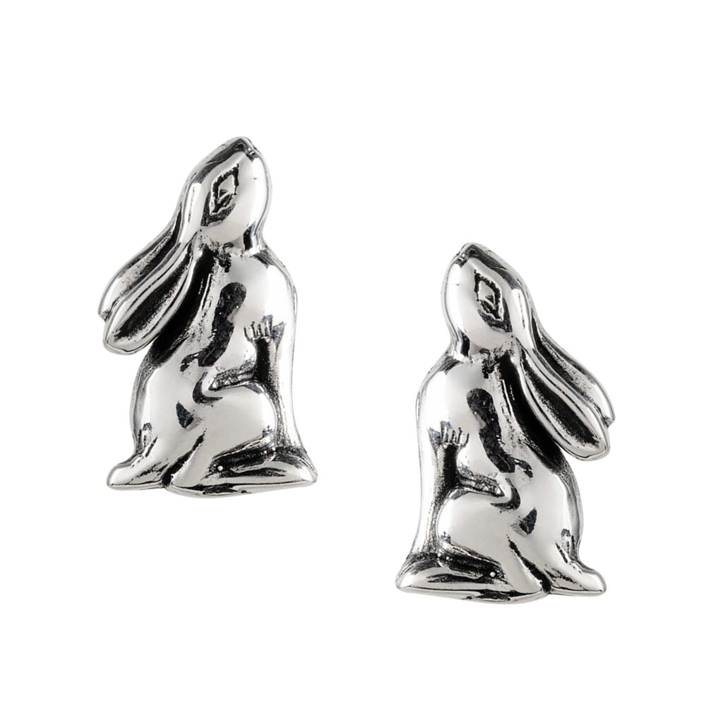Silver Plated Moon Gazing Hare Stud Earrings