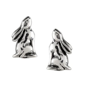 Silver Plated Moon Gazing Hare Stud Earrings