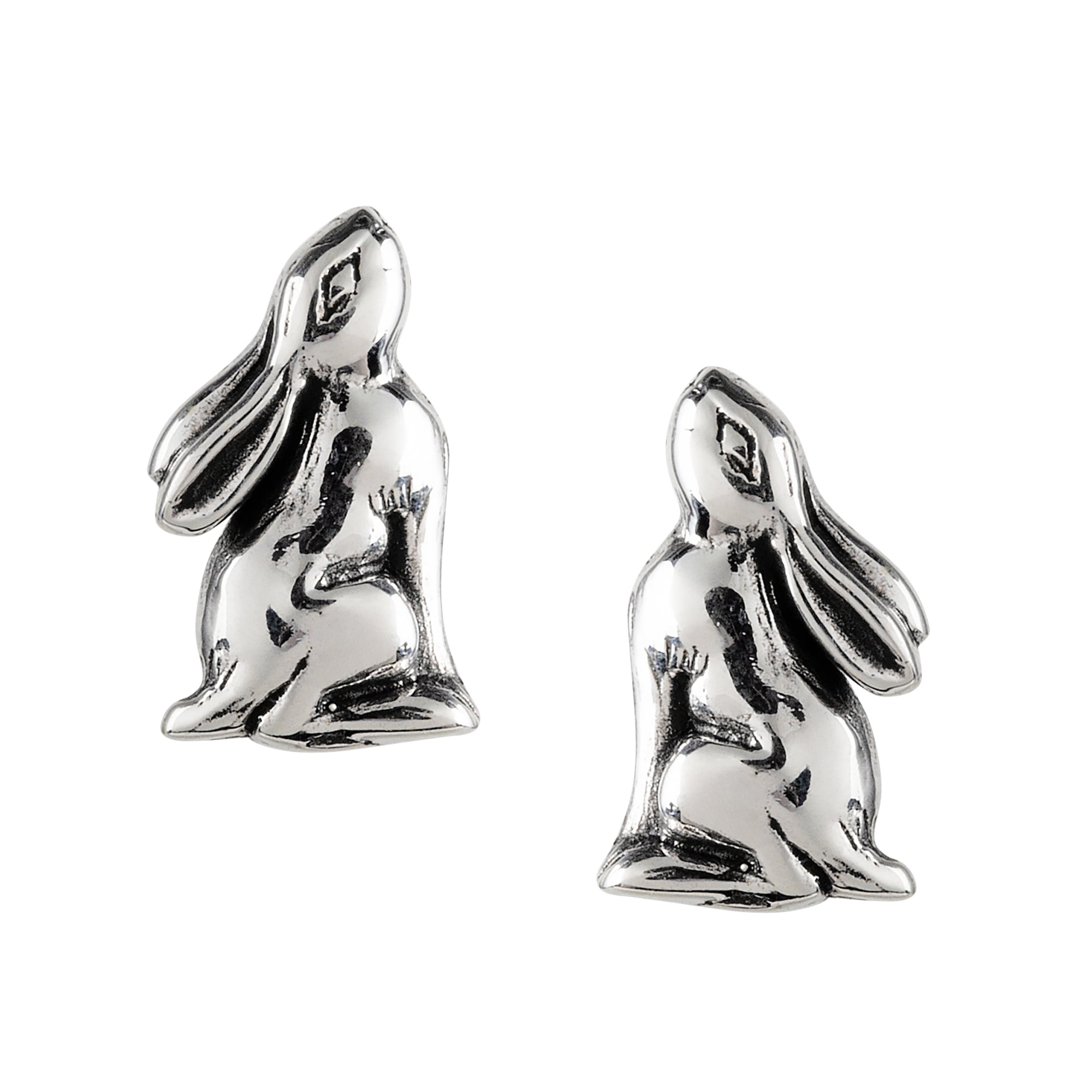 Silver Plated Moon Gazing Hare Stud Earrings