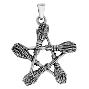 Silver Plated Pentagram Besom Broom Pendant – Anti-Tarnish Finish