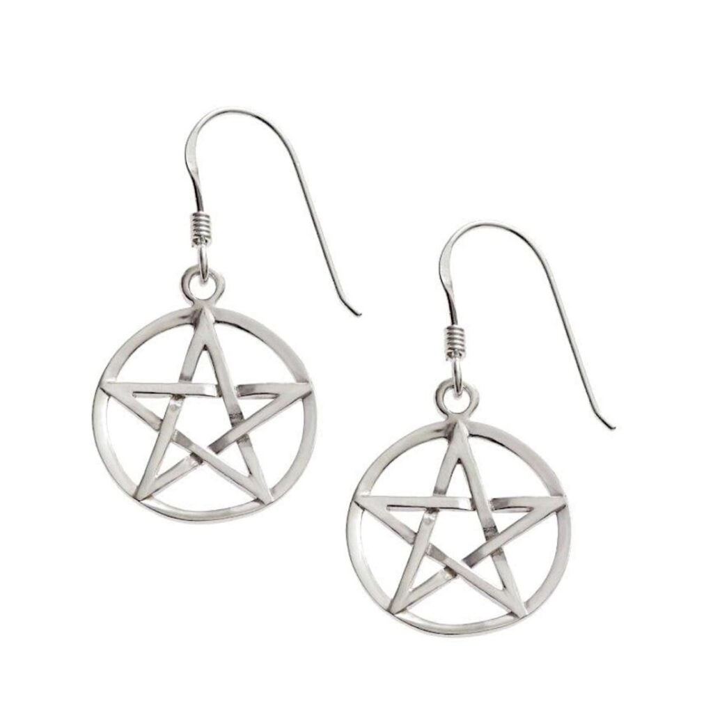 Silver Plated Pentagram Drop Earrings - 3.5cm including hooks