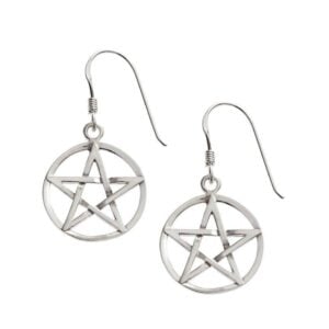 Silver Plated Pentagram Drop Earrings - 3.5cm including hooks
