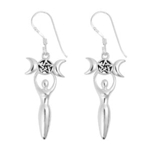 Silver Plated Triple Moon Goddess Pentagram Earrings