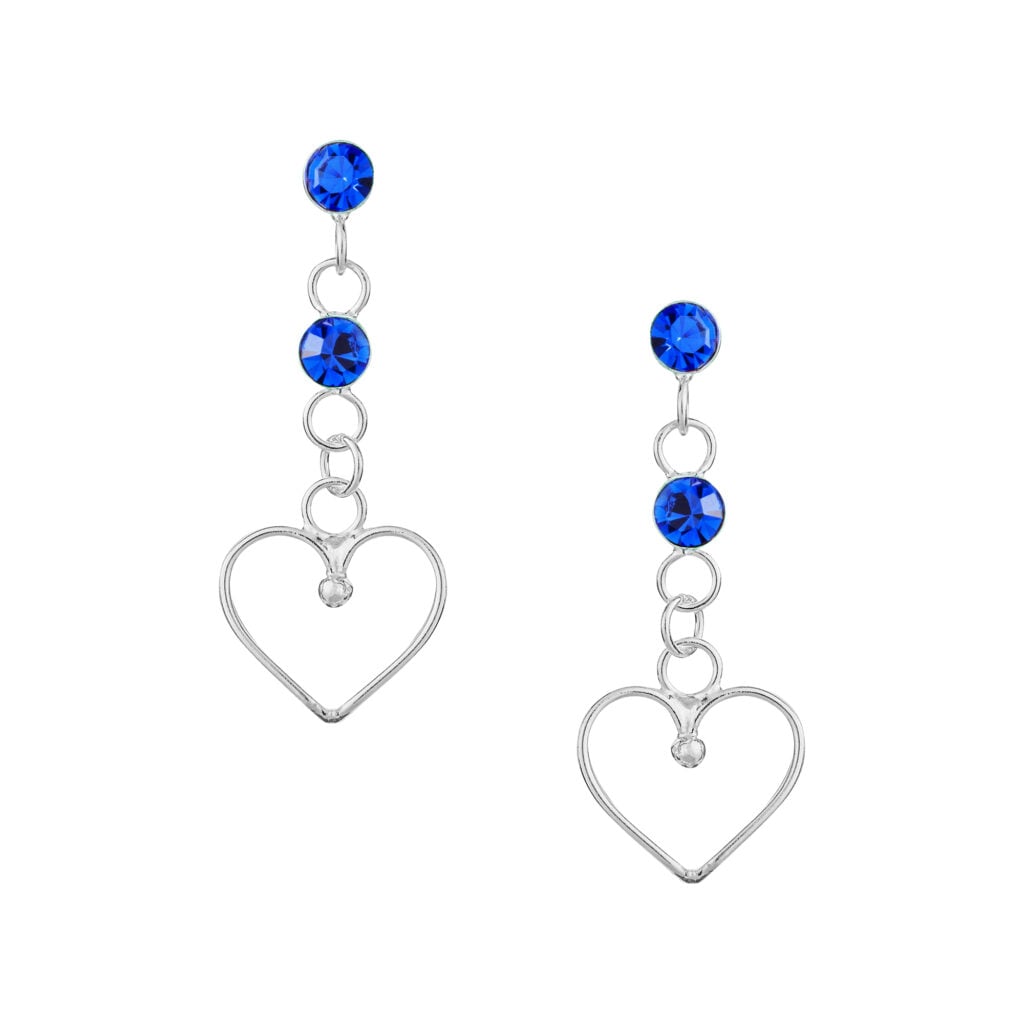 Silver Plated Sapphire CZ Crystal Heart Drop Stud Earrings