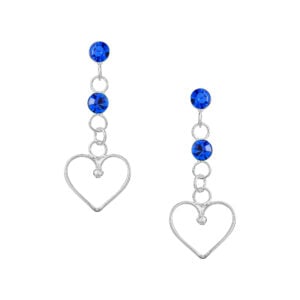 Silver Plated Sapphire CZ Crystal Heart Drop Stud Earrings