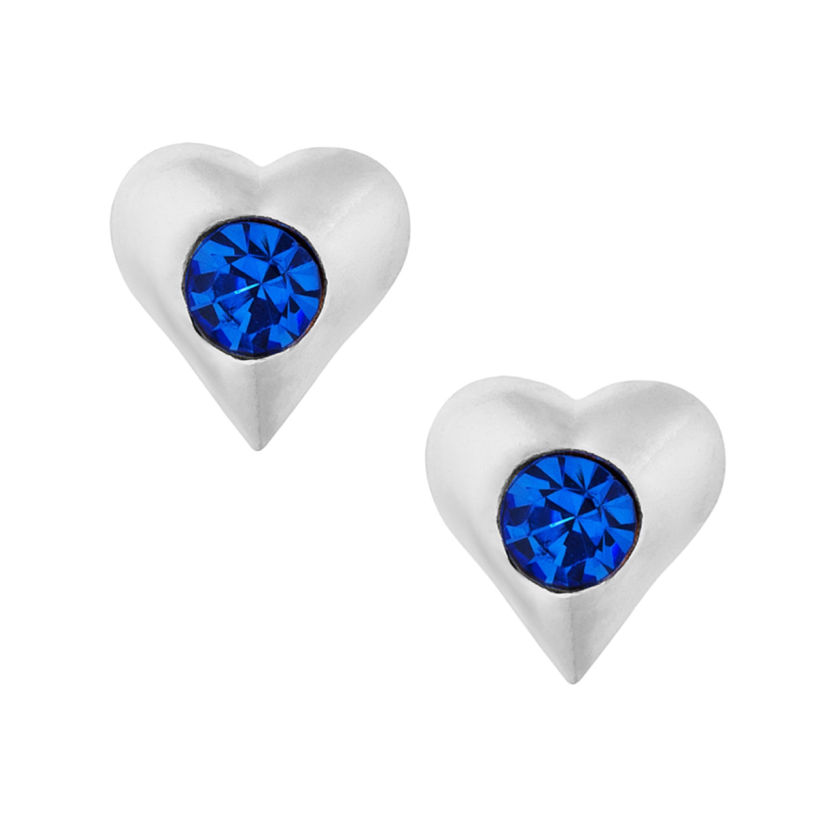 Silver Plated Sapphire CZ Puff Heart Stud Earrings