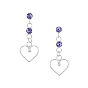 Silver Plated Tanzanite CZ Crystal Heart Drop Stud Earrings