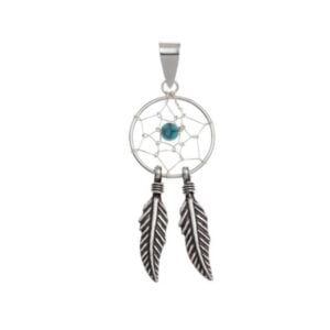 Silver Plated Traditional Dreamcatcher Pendant with Turquoise – Anti-Tarnish Finish