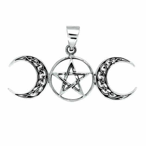 Silver Plated Celtic Triple Moon Pentagram Pendant – Anti-Tarnish Finish
