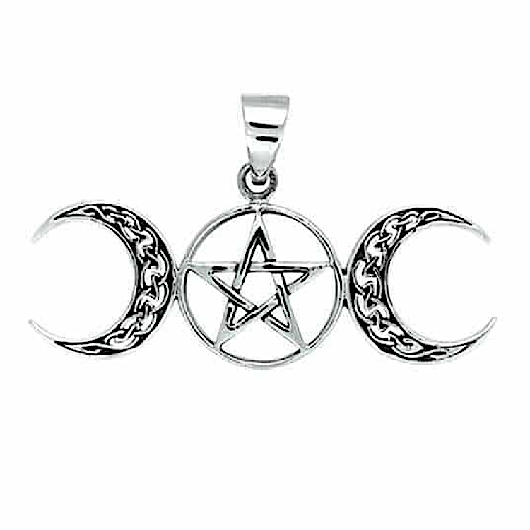Silver Plated Celtic Triple Moon Pentagram Pendant – Anti-Tarnish Finish